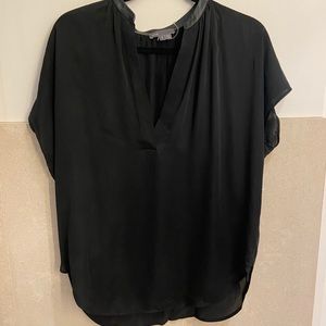 Vince black silk top with leather piping